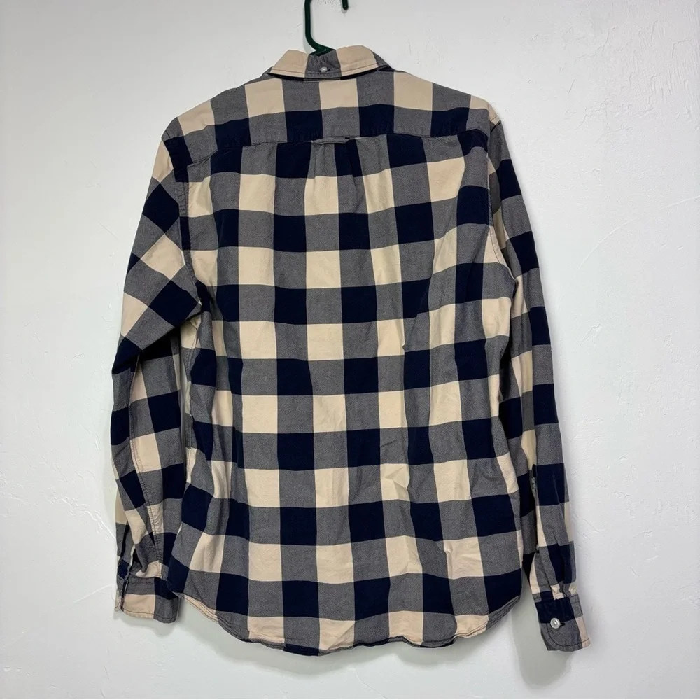 J. Crew Oxford Men's Navy and Beige Plaid Shirt Size Medium Button Front